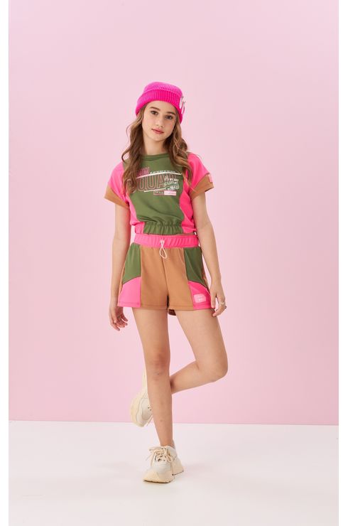 Blusa De Manga Curta Com Elástico Na Cintura