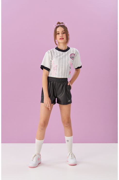 Blusa Manga Curta De Tricot Com Lurex E Detalhes Em Preto
