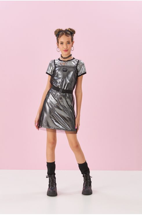 Vestido Estilo T-Shirt Dress Metalizado