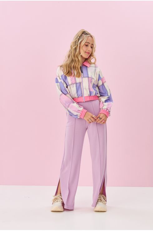 Jaqueta Cropped Bomber Estampada