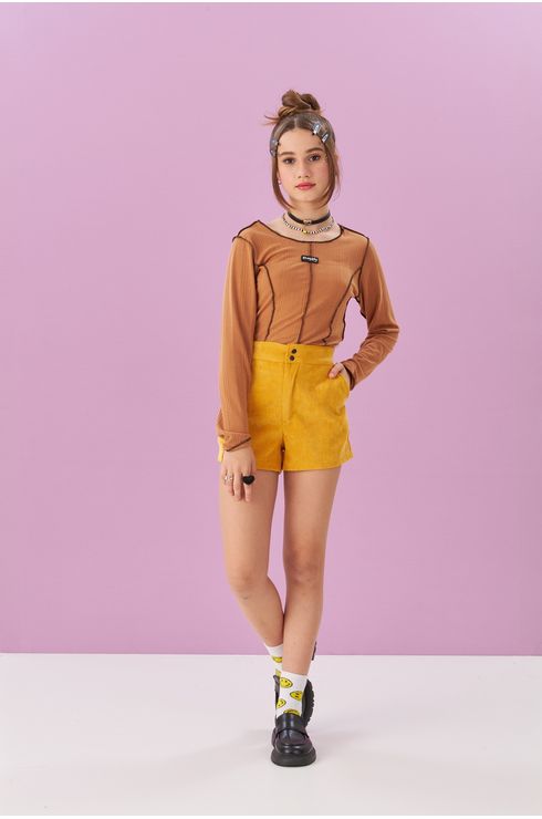Blusa Manga Longa Canelada Com Fru Fru