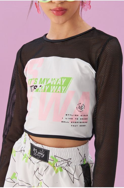 Blusa Manga Longa Em Tela Com Local Frente