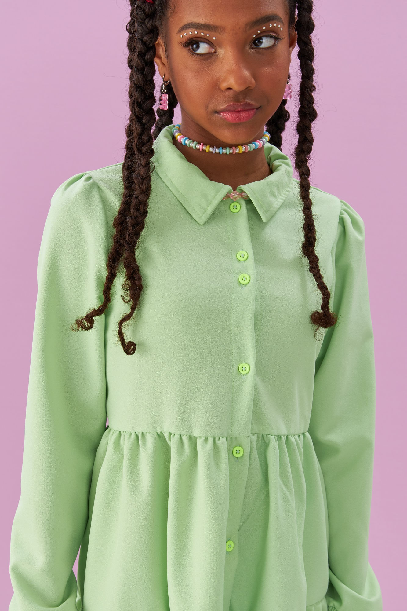 Vestido-Chemise-Manga-Longa-Com-Abertura-De-Botao
