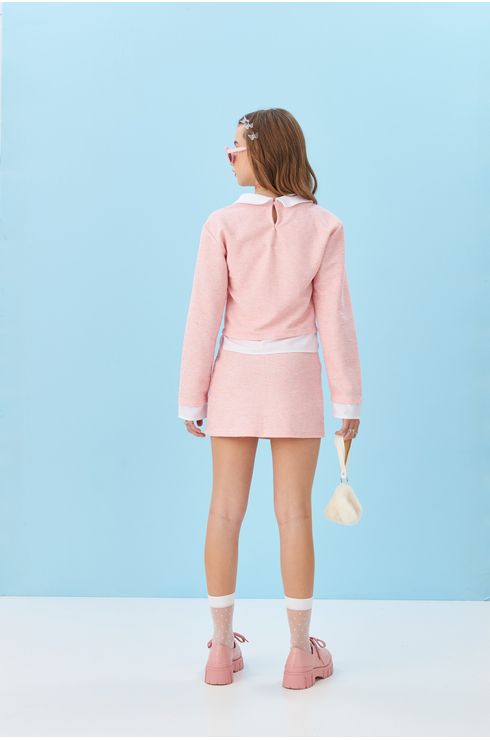 Blusa Manga Longa Em Moletinho Rosa