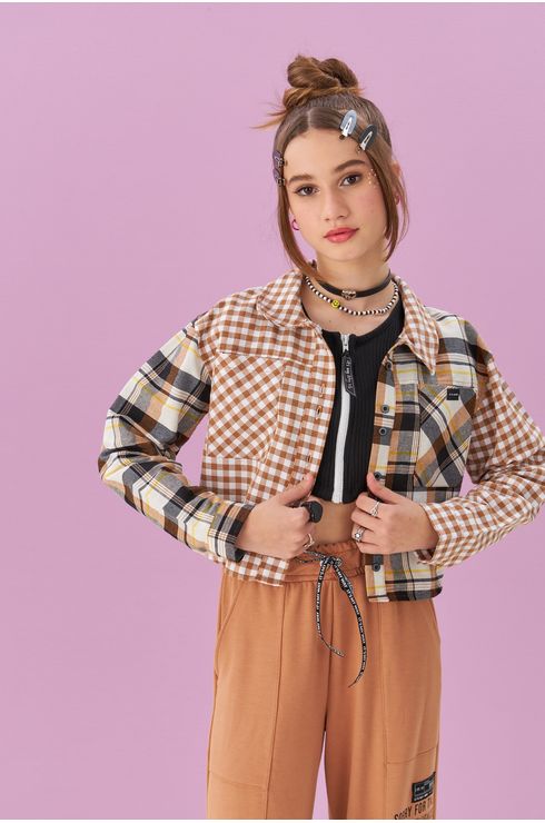 Camisa Xadrez Em Tons Terrosos Com Bolso