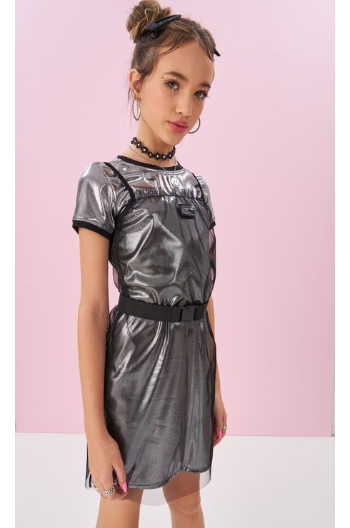 Vestido Estilo T-Shirt Dress Metalizado