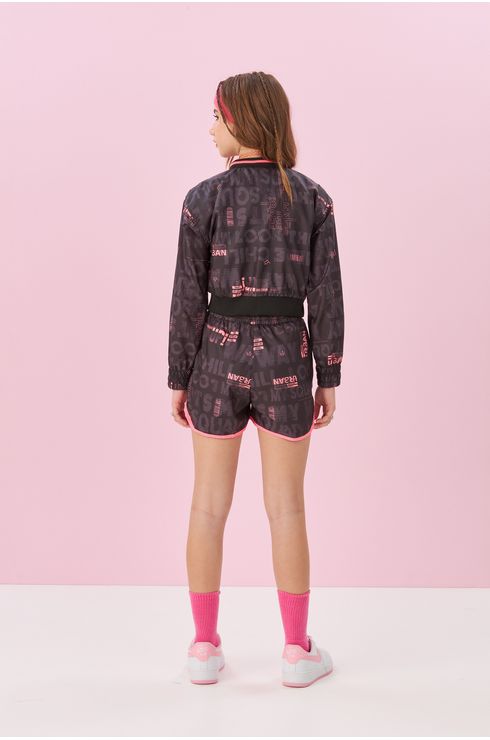 Shorts Estampado De Corta Vento Com Zíper No Bolso