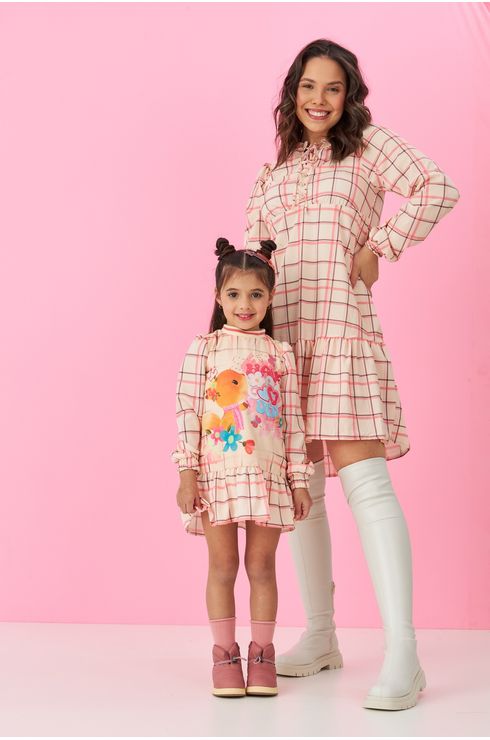 Vestido Mãe Estampado Com Amarração Na Gola