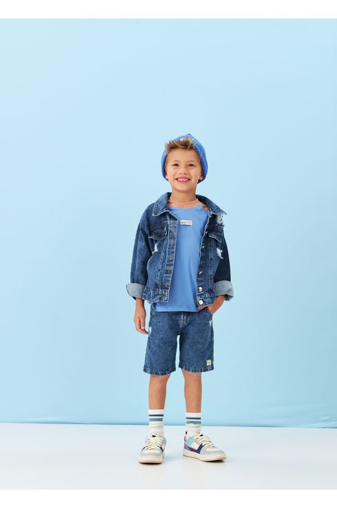 Jaqueta Jeans Com Puídos Frente