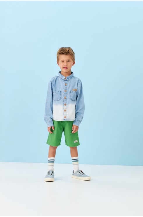 Camisa Manga Longa Jeans Com Bolso