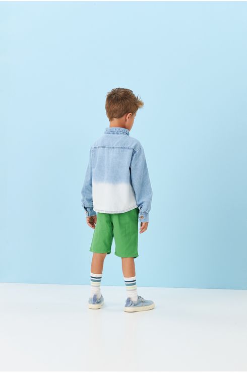 Camisa Manga Longa Jeans Com Bolso