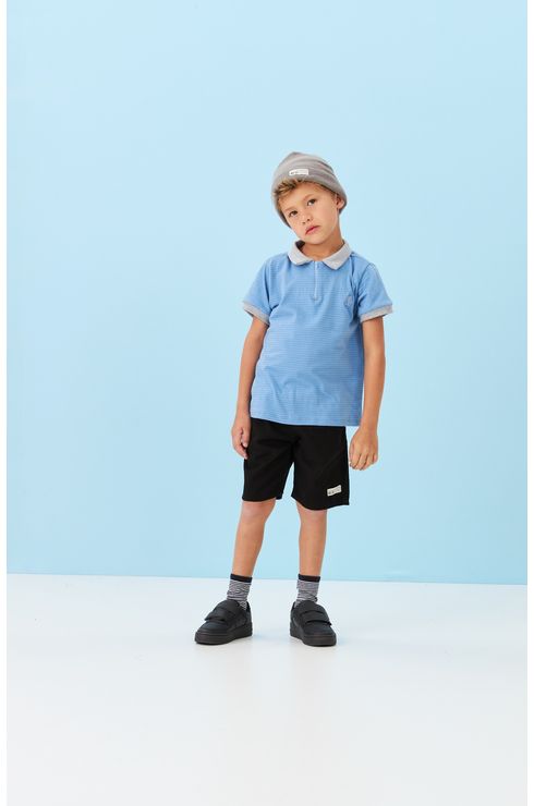 Camiseta Gola Polo Com Abertura De Zíper Frente