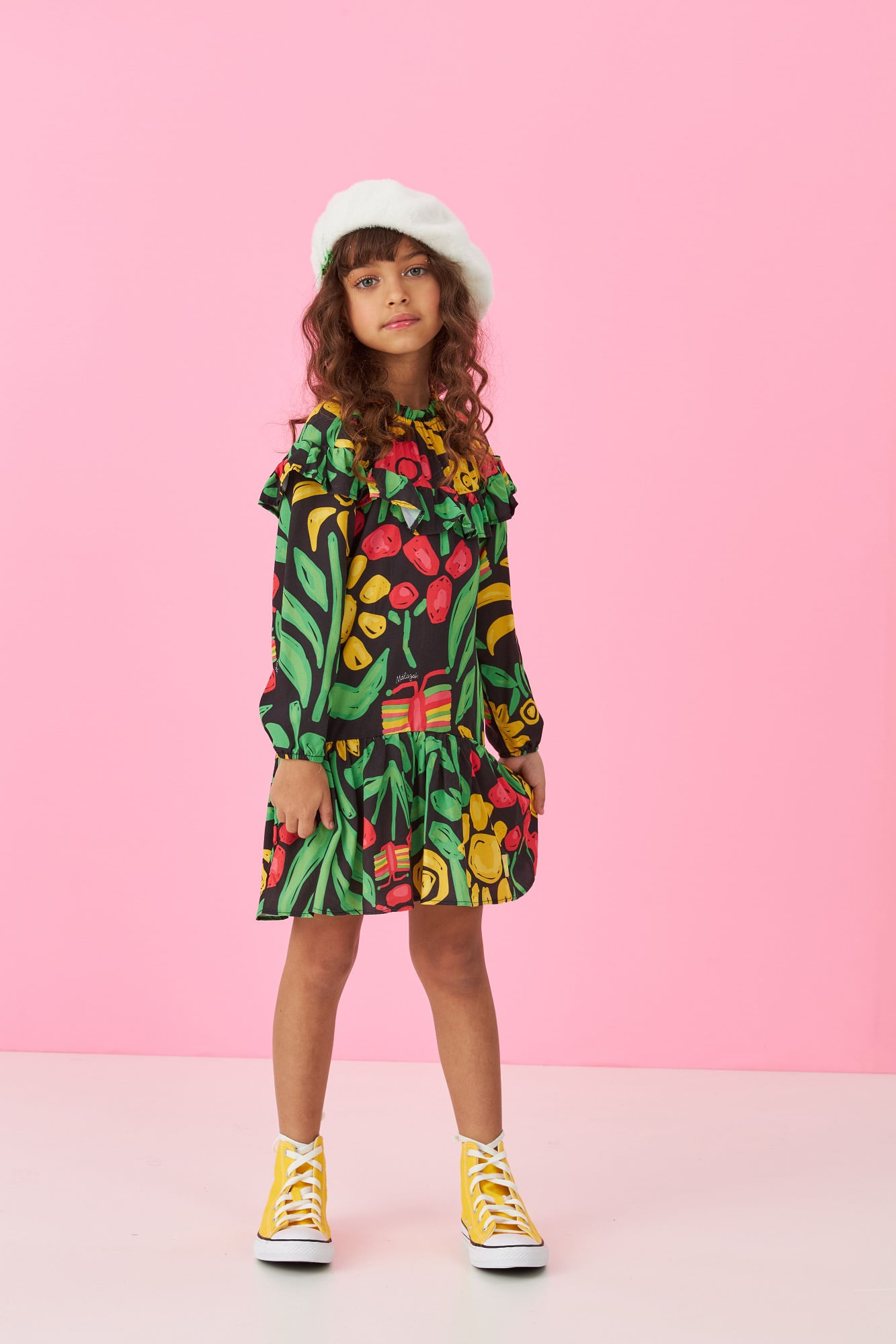 Vestido-Estampado-De-Viscose-Com-Babados