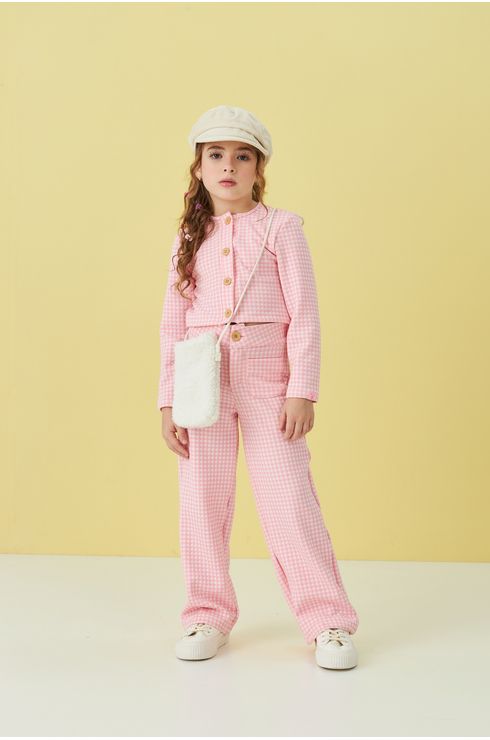 Conjunto Manga Longa Cardigan E Calça Estampada