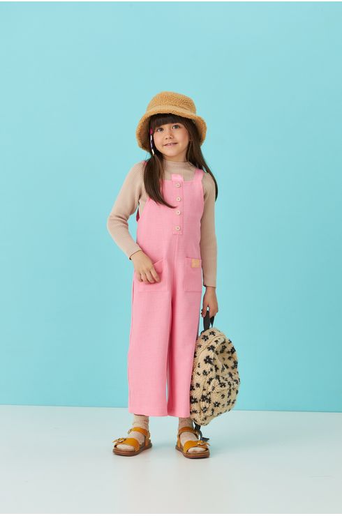 Macação Tweed Rosa Wide Leg