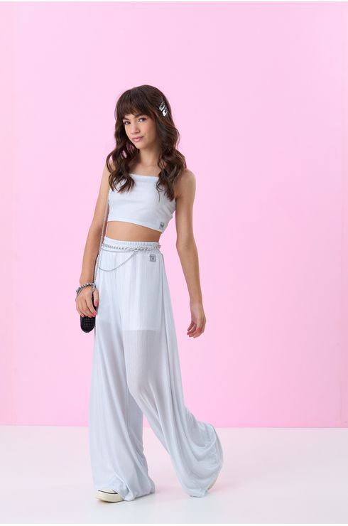 Calça De Malha Brilhosa E Shape Amplo