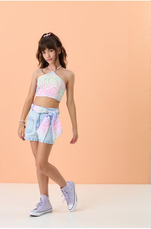 Blusa Crooped Estampado Frente Unica