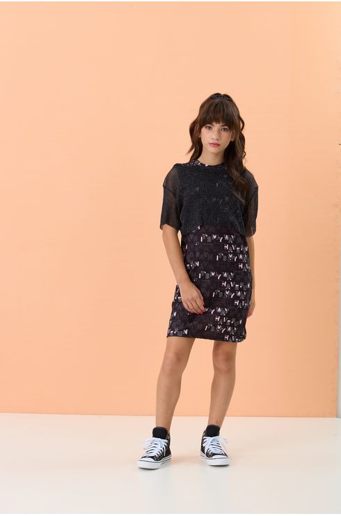Vestido Estampado Com Cropped