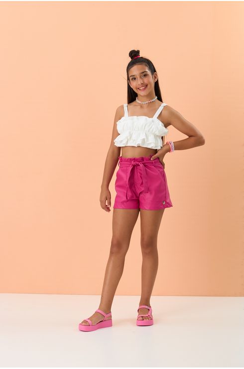 Shorts Couro Clochard Com Cinto De Amarração