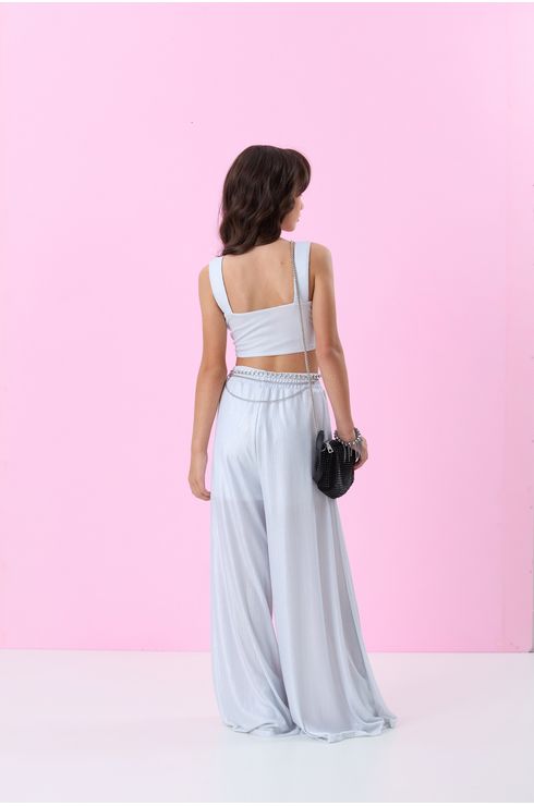 Calça De Malha Brilhosa E Shape Amplo