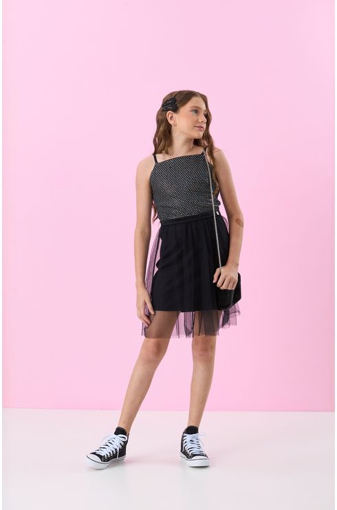 Vestido Paete Com Saia Em Tule