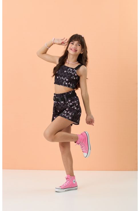 Top Estampado Com Alça Preta