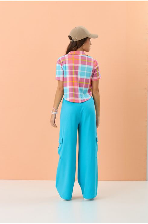 Camisa Cropped Ampla Em Malha Estampada