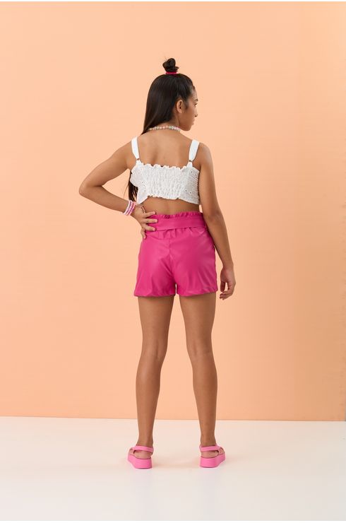Shorts Couro Clochard Com Cinto De Amarração