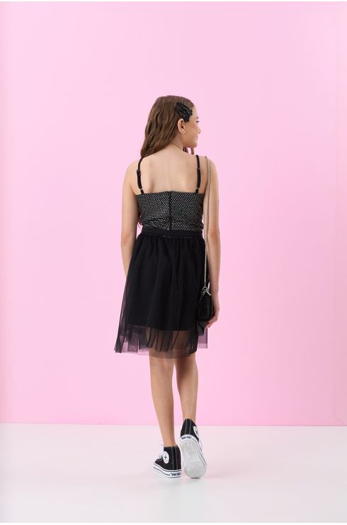 Vestido Paete Com Saia Em Tule