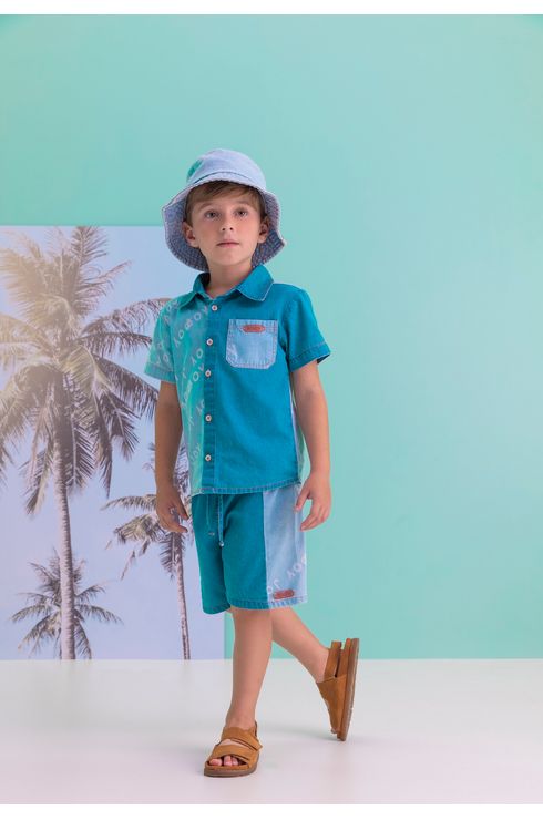Camisa Jeans Com Laser Bicolor