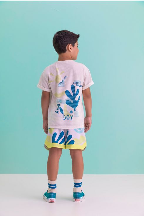 Camiseta Natural Listra Com Estampa Frente E Costa