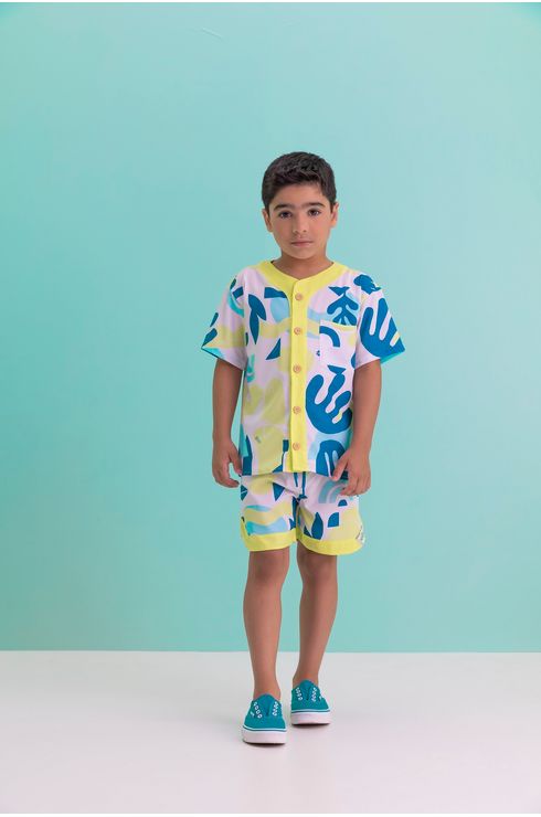Camisa Estampada Com Vista Contrastante