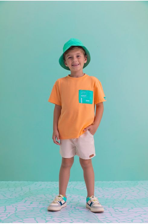 Bermuda Em Twill Com Bolso Funcional E Elástico Cós