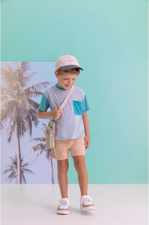 Camiseta Duo De Listras Com Bolso Fixo