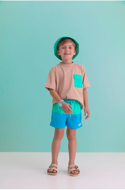 Camiseta Natural Com Bolso Corta Vento