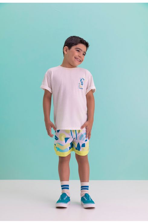 Camiseta Natural Listra Com Estampa Frente E Costa