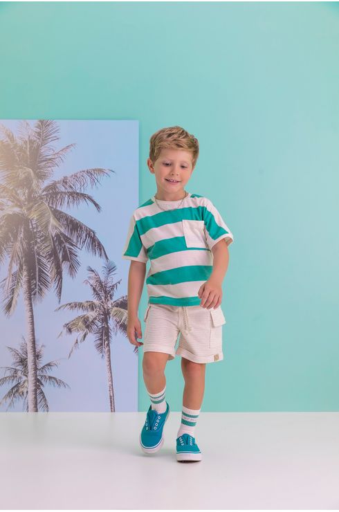 Conjunto Camiseta E Bermuda Listrada