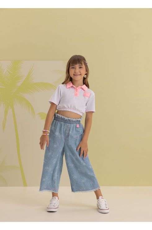 Calça Wide Leg Jeans Com Laser , Barra E Clochard Desfiado