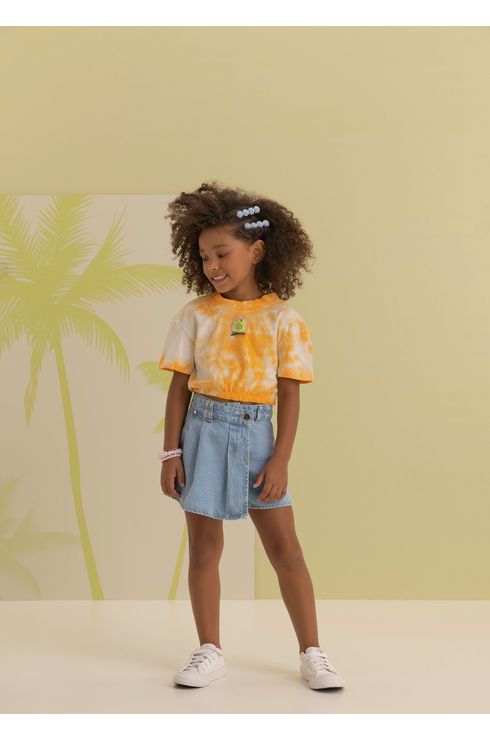 Blusa Cropped Com Barra Arredondada Tiedye