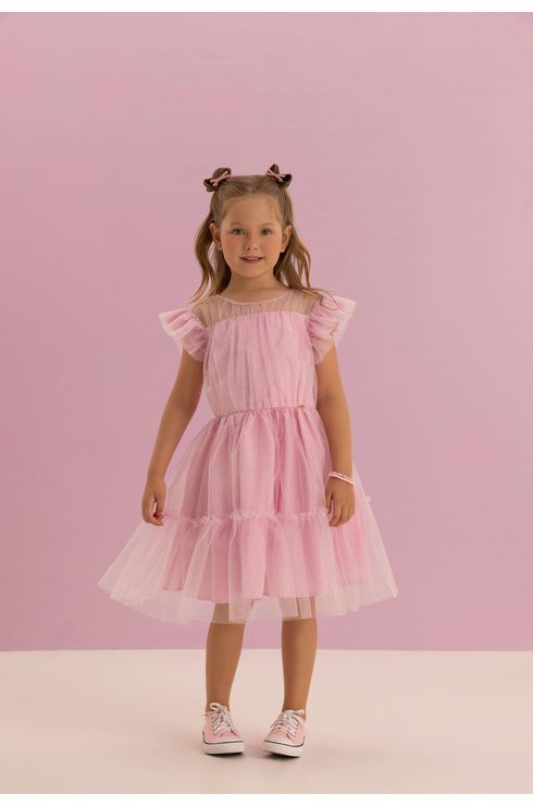 Vestido Festa Em Tule Glitter Forrado