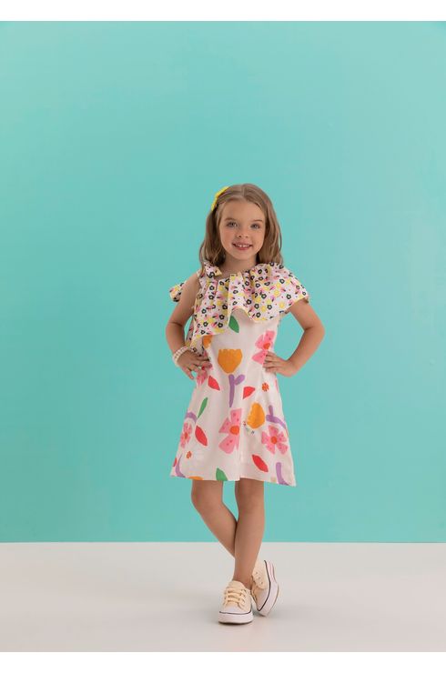 Vestido Estampado Com Babado