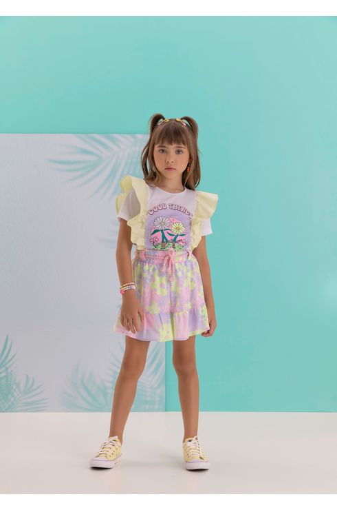 Conjunto Blusa Com Babados Laterais E Shorts Godê
