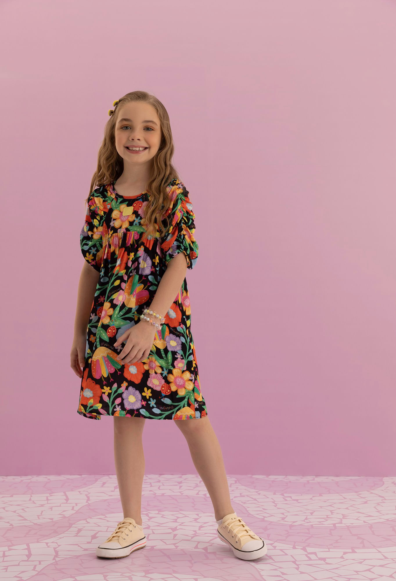 Vestido-Estampado-Amplo-Com-Manga-Franzida