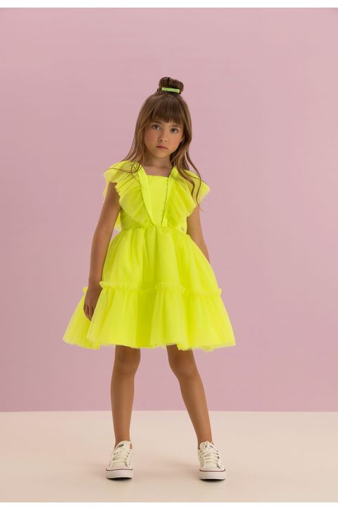 Vestido Festa Em Tule Verde Neon Conceito
