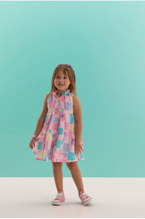 Vestido Com Recortes E Abertura De Botões