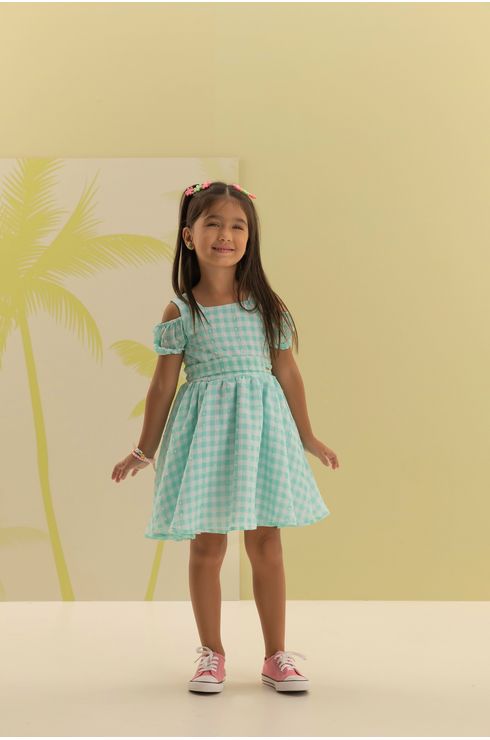 Vestido Festa Chiffon Vichy Com Mangas Bufantes
