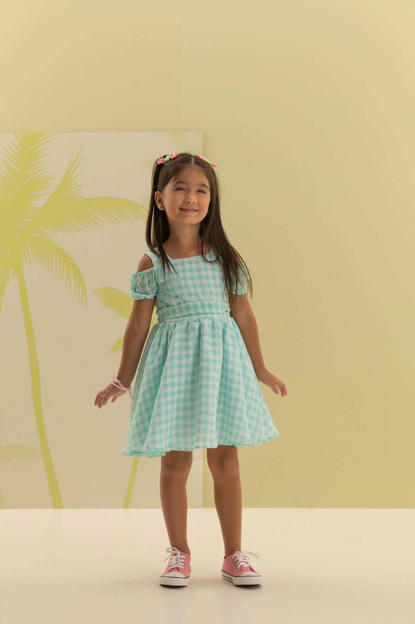 Vestido-Festa-Chiffon-Vichy-Com-Mangas-Bufantes