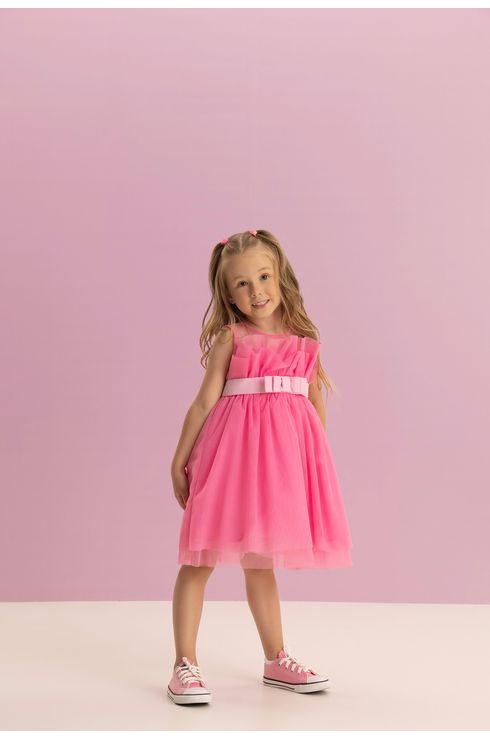 Vestido Festa Com Saia Franzida Em Tule Com Babado