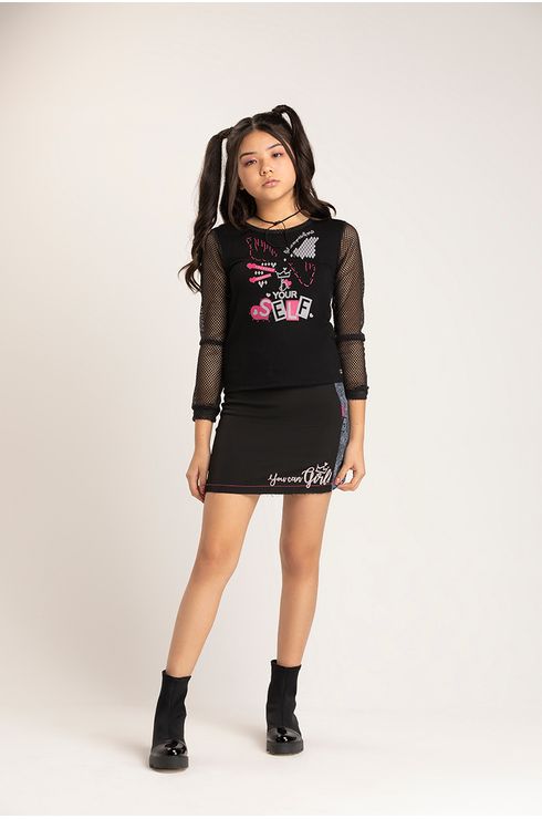 Blusa Manga Longa Estampada C/  Termocolante E Mangas De Tela