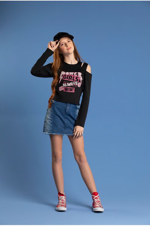 Blusa Manga Longa Malha Com Abertura Nos Ombros